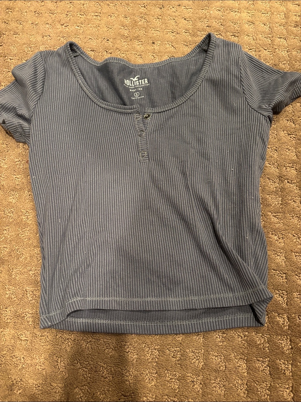 Hollister Women's Ribbed Henley Crop Top - Steel Gray